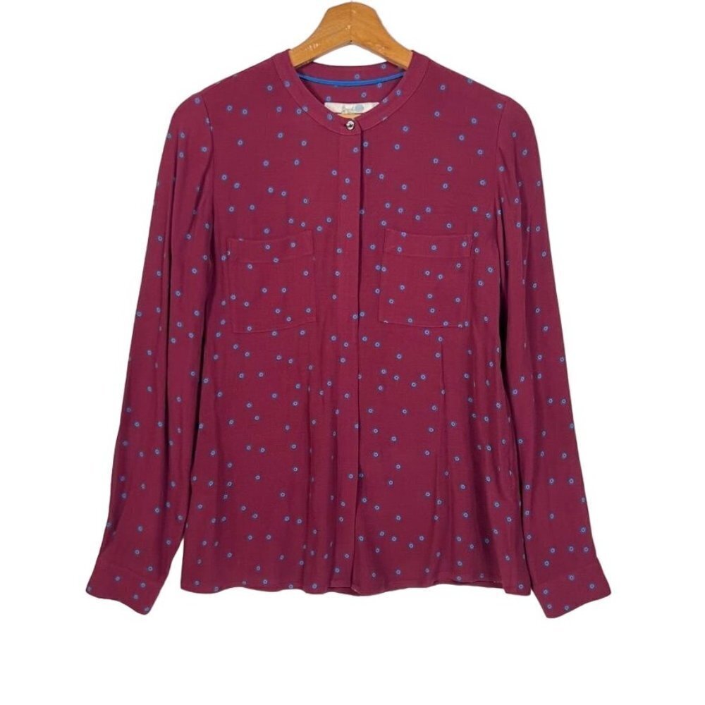 Boden Hayley Dot Print Button Front Shirt Top Red Long Sleeve size 4